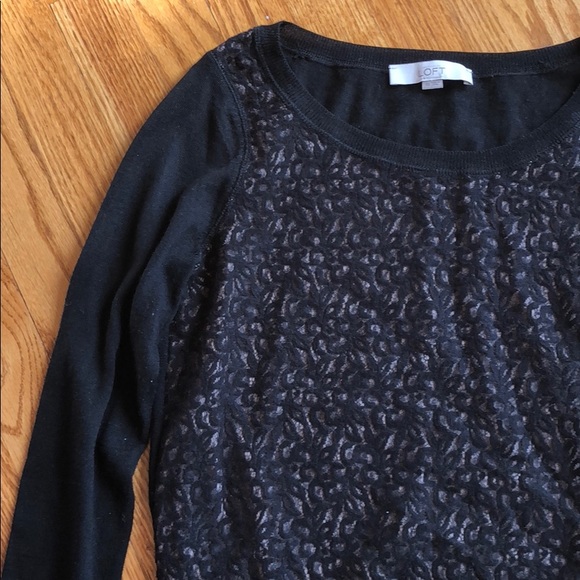 LOFT Sweaters - LOFT Black Lace-Front Sweater